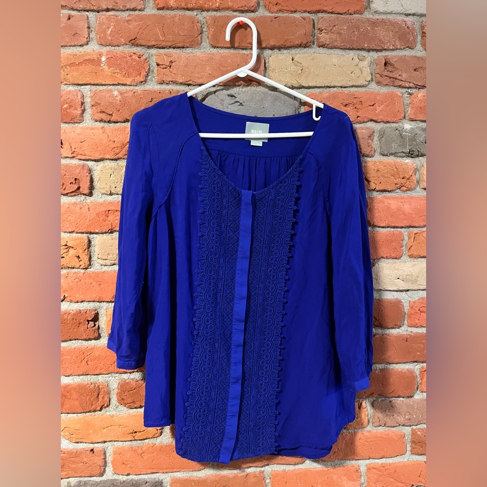 Anthropologie Maeve Royal Blue Blouse with Lace Detail. Size 10